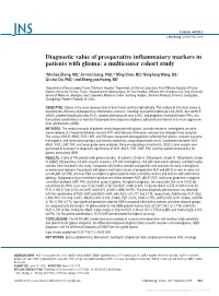 Diagnostic Value of Preoperative Inflammatory Markers in Patients with Glioma: a Multicenter Cohort Study