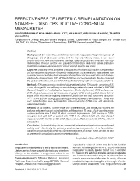 Effectiveness of Ureteric Reimplantation on Non-Refluxing Obstructive