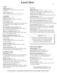 Lunch Menu Oct 2019