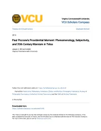 Paul Piccone's Providential Moment: Phenomenology, Subjectivity, And