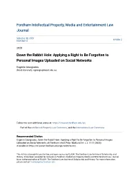 Down the Rabbit Hole: Applying a Right to Be Forgotten to Personal Images Uploaded on Social Networks