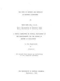 THE MYTH of ORPHEUS and EURYDICE in WESTERN LITERATURE by MARK OWEN LEE, C.S.B. B.A., University of Toronto, 1953 M.A., Universi