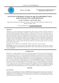 An Overview of Buckwheat (Fagopyrum Spp)-An Underutilized