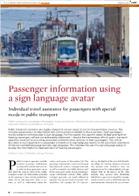 Passenger Information Using a Sign Language Avatar Individual Travel Assistance for Passengers with Special Needs in Public Transport