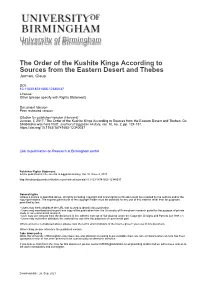 University of Birmingham the Order of the Kushite Kings According To