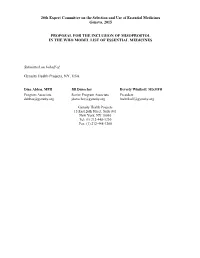 Application for Inclusion on WHO Model List of Essential Medicines