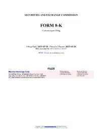 Monster Beverage Corp Form 8-K Current Event Report Filed 2021