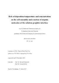 Role of Deposition Temperature and Concentration on the Self-Assembly and Reaction of Organic Molecules at the Solution-Graphite Interface