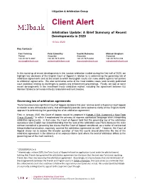 To Read the Full Client Alert Arbitration Update: a Brief Summary of Recent