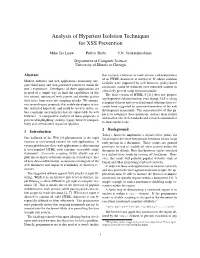 Analysis of Hypertext Markup Isolation Techniques for XSS Prevention