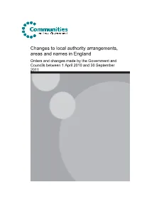 Changes to Local Authority Arrangements, Areas and Names in England