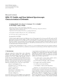 EPR, UV-Visible, and Near-Infrared Spectroscopic Characterization of Dolomite