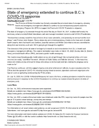 State of Emergency Extended to Continue B.C.'S COVID-19 Response