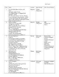 AMT South S. No. Name Location Specialization Other Areas Of