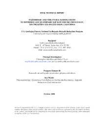 Final Technical Report Paleoseismic And