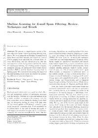 Machine Learning for E-Mail Spam Filtering: Review, Techniques and Trends