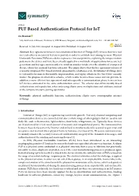 PUF Based Authentication Protocol for Iot