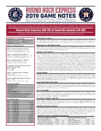 Round Rock Express 2019 GAME NOTES 3400 E