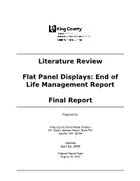 Flat Panel Displays: End of Life Management Report