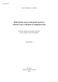 Behavioural, Neural and Genetic Patterns Related to Age Or Lifespan in Companion Dogs