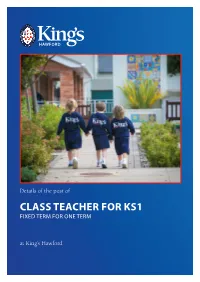 Class Teacher for Ks1 Fixed Term for One Term