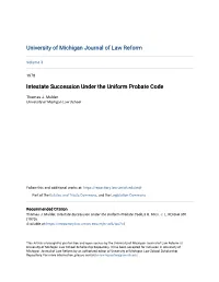 Intestate Succession Under the Uniform Probate Code