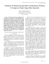 Analysis of Password and Salt Combination Scheme to Improve Hash Algorithm Security
