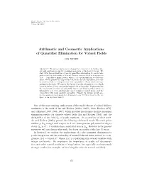 Arithmetic and Geometric Applications of Quantifier Elimination for Valued Fields