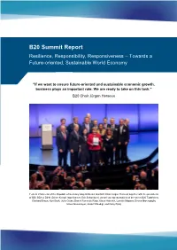B20 Summit Report Resilience, Responsibility, Responsiveness – Towards a Future-Oriented, Sustainable World Economy