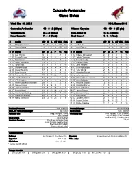 Colorado Avalanche Game Notes