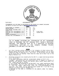 It Is Hereby Notified for Information of All Concerned That on Saturday The