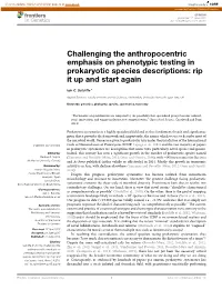 Challenging the Anthropocentric Emphasis on Phenotypic Testing in Prokaryotic Species Descriptions: Rip It up and Start Again