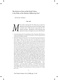 The Distress of Jews in the Soviet Union in the Wake of the Molotov-Ribbentrop Pact1