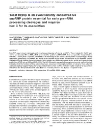 Yeast Rrp9p Is an Evolutionarily Conserved U3 Snornp Protein Essential for Early Pre-Rrna Processing Cleavages and Requires Box C for Its Association