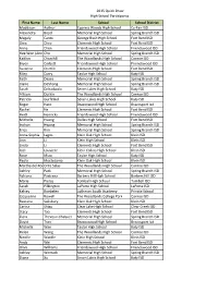 2015 Quick Draw High School Participants First Name Last Name