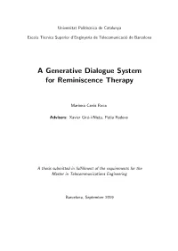 A Generative Dialogue System for Reminiscence Therapy