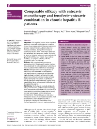 Comparable Efficacy with Entecavir Monotherapy and Tenofovir