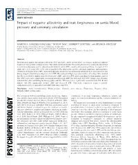 Impact of Negative Affectivity and Trait Forgiveness on Aortic Blood Pressure and Coronary Circulation