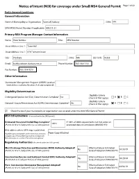 (NOI) for Coverage Under Small MS4 General Permit for Duxbury, MA