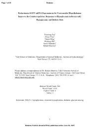 Reduction in SGLT1 Mrna Expression in the Ventromedial