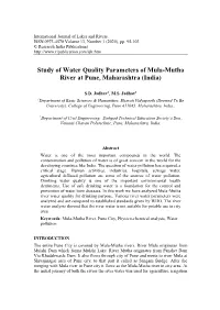 Study of Water Quality Parameters of Mula-Mutha River at Pune, Maharashtra (India)
