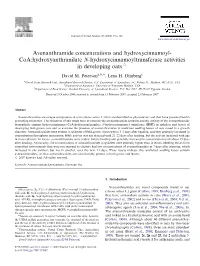 Avenanthramide Concentrations and Hydroxycinnamoyl- Coa:Hydroxyanthranilate N-Hydroxycinnamoyltransferase Activities in Developing Oats$