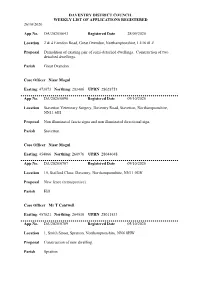 Daventry District Council Weekly List of Applications Registered 26/10/2020