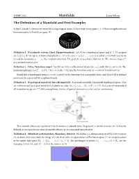 Manifolds the Definition of a Manifold and First Examples