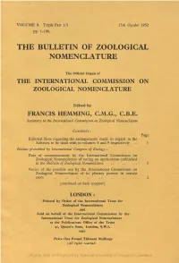 The Bulletin of Zoological Nomenclature, Vol.9, Part