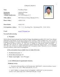 1 PERSONAL PROFILE Name : Pran Kumar