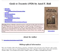 Guide to Yosemite (1920) by Ansel F. Hall