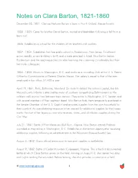 Notes on Clara Barton, 1821-1860