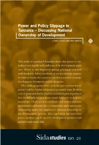 Power and Policy Slippage in Tanzania – Discussing National Ownership of Development