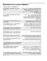 Questions for Linear Algebra